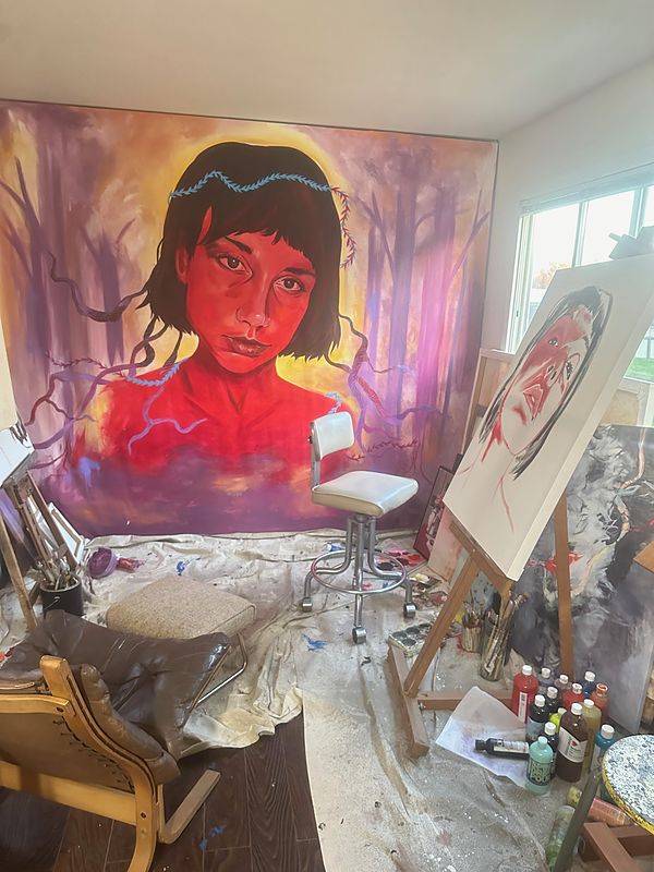 Artist's studio, easel