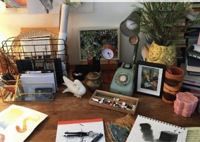 Clare's desk, on camera
